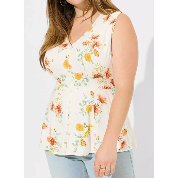 torrid Tops - NWT Torrid Rayon Slub Button Up Waist Detail Tank Blouse Tie Floral Plus Size 4X